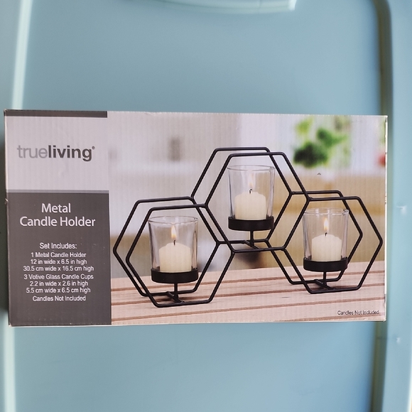 True Living Other - Trueliving Hexagonal Black Metal Candle Holder